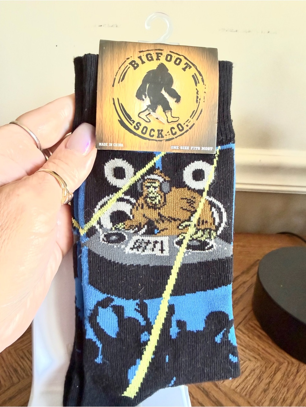 Bigfoot Sock Co. NWT Men’s Black & Blue Novelty Socks with DJ Bigfoot